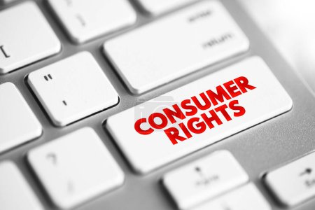 Foto de Derechos de los consumidores: derecho a la seguridad, a ser informado, a elegir y al derecho a ser escuchado, botón de concepto de texto en el teclado - Imagen libre de derechos