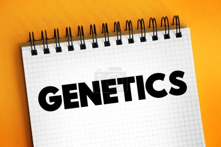 Genetics is a branch of biology concerned with the study of genes, genetic variation, and heredity in organisms, text concept on notepad
