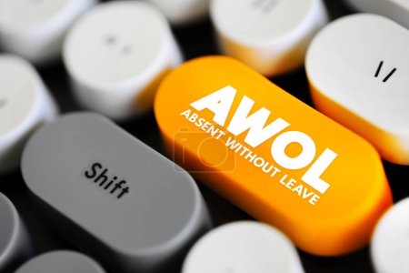AWOL - Ausente sin acrónimo de licencia oficial, botón de concepto de texto en el teclado