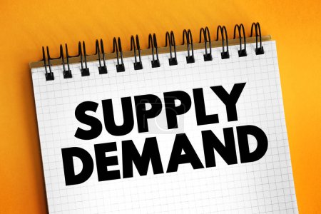 Supply Demand - relationship between the quantity of a commodity that producers wish to sell and the quantity that consumers wish to buy, text concept on notepad