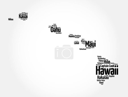 Hawái - un estado de los Estados Unidos ubicado en el centro del Océano Pacífico, compuesto por un grupo de islas, fondo de concepto de texto de nube de palabras