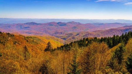 Téléchargez les photos : Scenic view of Smoky Mountains from Blue Ridge Parkway in North Carolina in fall - en image libre de droit
