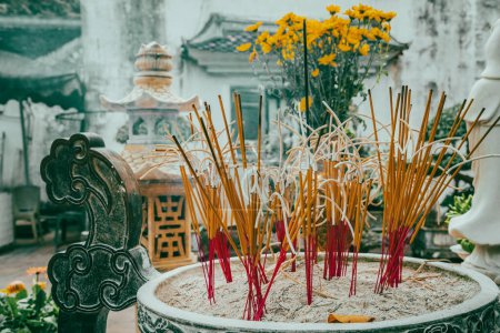 Photo for Urn with incense sticks near One-Pillar Pagoda in Hanoi, Vietnam - Royalty Free Image