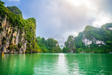 Foto de Hermosas islas kársticas de piedra caliza de Ha Long Bay en Vietnam - Imagen libre de derechos