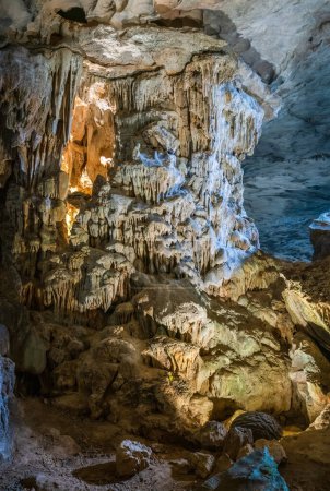 Photo for Stalactitie formations in Thien Cung Grotto in Ha Long Bay in Vietnam - Royalty Free Image
