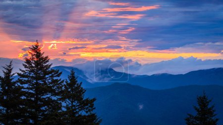 Scenic sunrise in Smokey Mountains viewed from Blue Ridge Parkway