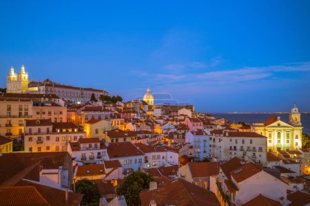 Photo for Skyline of lisbon, the capital of  portugal at night - Royalty Free Image