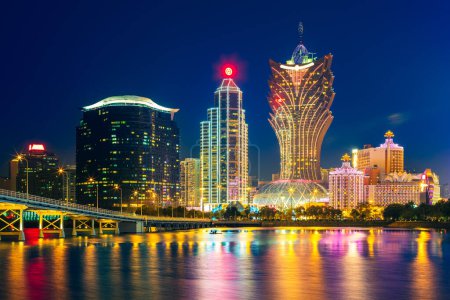 Photo for Skyline of macau by the sea at night in china - Royalty Free Image