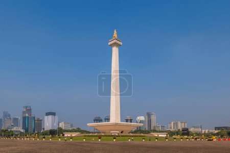 Photo for July 12, 2023: National Monument standing in the middle of the Merdeka Square, a large square located in the center of Jakarta, Indonesia - Royalty Free Image