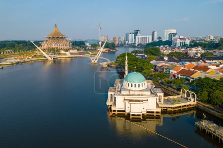 Photo for Scenery of the waterfront of Sarawak river in Kuching, Sarawak, east Malaysia - Royalty Free Image