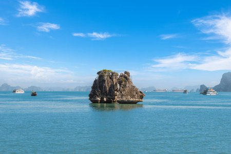 Photo for Scenery of the Kissing chicken rocks at halong bay in vietnam - Royalty Free Image