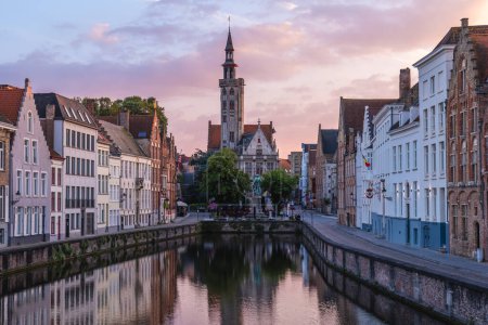 Photo for Scenery of Spiegelrei, a watercourse and street in the center of Bruges, Belgium. - Royalty Free Image