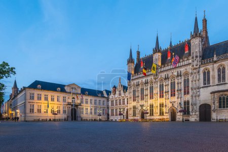 Burg Square with Bruges city hall and Basilica of the Holy Blood in Brugge, Belgium