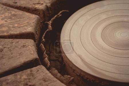 Photo for Potters wheel with a lump of clay on it. - Royalty Free Image