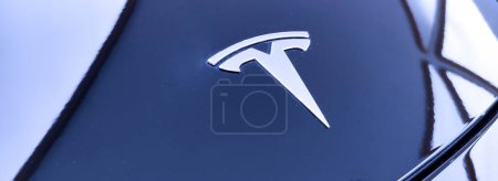 Photo for PHUKET, THAILAND - OCTOBER 30, 2022: Cars logo of Telsa in showroom of dealership. - Royalty Free Image