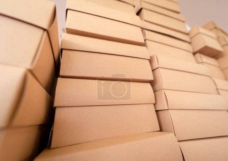 Photo for Stacks of empty cardboard boxes in the gift shop. - Royalty Free Image