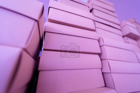 Photo for Stacks of colour cardboard boxes in the gift shop. - Royalty Free Image