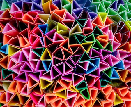 Photo for Background of colorful abstract texture with plastic triangles. - Royalty Free Image