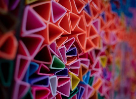 Photo for Background of colorful abstract texture with plastic triangles. - Royalty Free Image