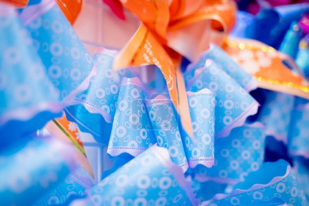 Photo for Colorful background of decorative bows for decorating gifts. - Royalty Free Image