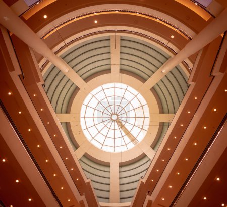 Photo for Background of curved blue glass dome ceiling with geometric structure. - Royalty Free Image