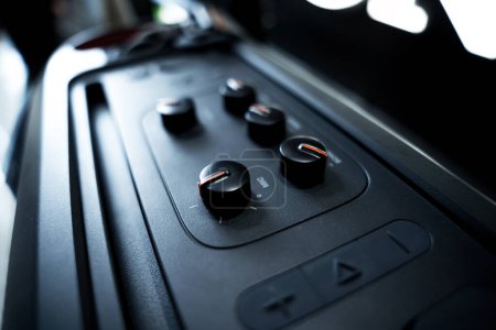 Foto de Rear view of speaker amplifier and equalizer at music studio. - Imagen libre de derechos
