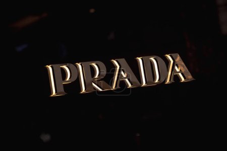 Photo for KUALA LUMPUR, MALAYSIA - DECEMBER 04, 2022: Prada brand retail shop logo signboard on the storefront in the shopping mall. - Royalty Free Image