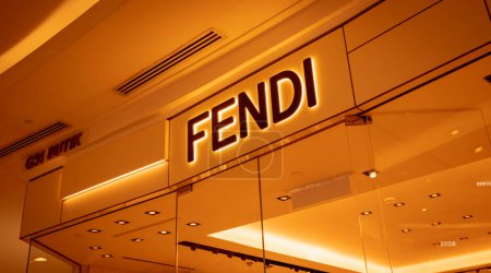 Photo for KUALA LUMPUR, MALAYSIA - DECEMBER 04, 2022: Fendi brand retail shop logo signboard on the storefront in the shopping mall. - Royalty Free Image