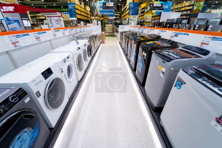 Photo for Washing machine department of large household appliances and furniture store - Royalty Free Image