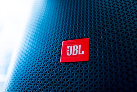 Photo for PHUKET, THAILAND - JANUARY 10, 2023: Speaker JBL with a metal perforated grille. - Royalty Free Image