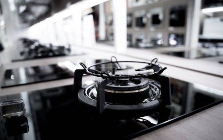 Photo for Domestic kitchen gas stove top cooker without flame. - Royalty Free Image