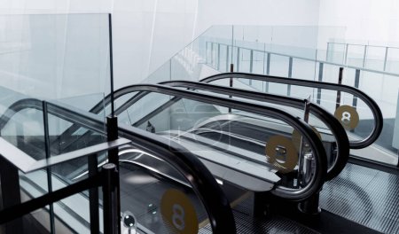 Téléchargez les photos : Système moderne d'escalator automatique dans le centre commercial. - en image libre de droit