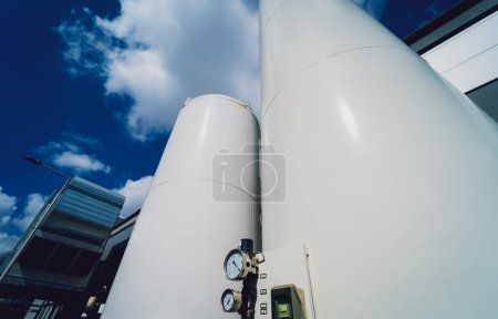 Photo for Liquid nitrogen tanks and heat exchanger coils for producing industrial gas. - Royalty Free Image