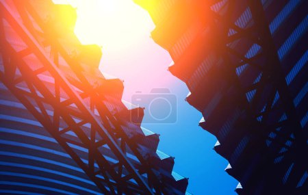 Photo for Abstract background spiral metal arch on blue sky. - Royalty Free Image