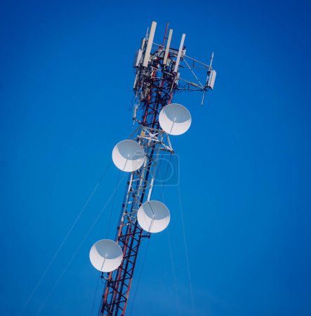 Photo for 5G Cell Towers for smart mobile telephone on sky background. - Royalty Free Image