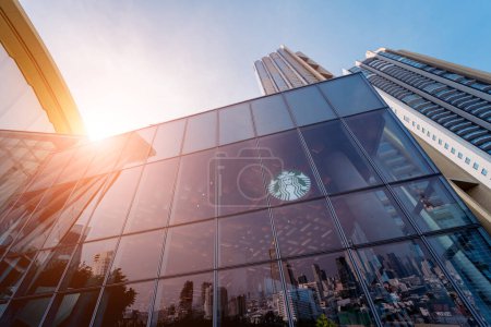 Photo for BANGKOK, THAILAND - 07 August, 2023: Exterior view of Starbucks at Iconsiam. - Royalty Free Image