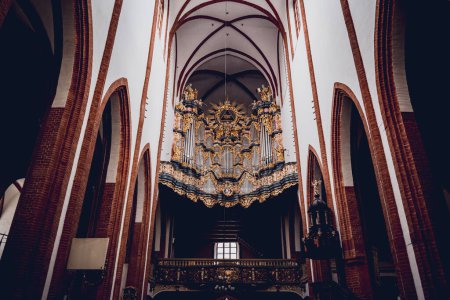 Photo for Interior of the main nave of old european catholic church. - Royalty Free Image