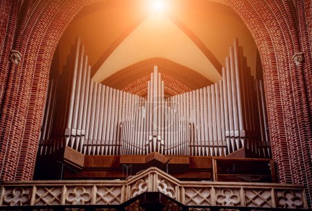 Photo for Organ in the main nave of old european catholic church. - Royalty Free Image