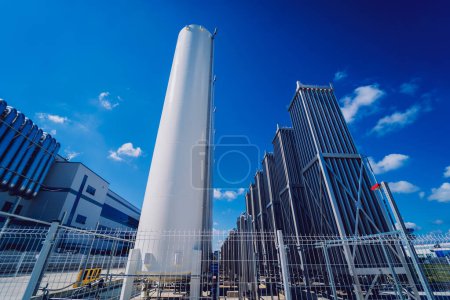 Photo for Liquid nitrogen tanks and heat exchanger coils for producing industrial gas. - Royalty Free Image