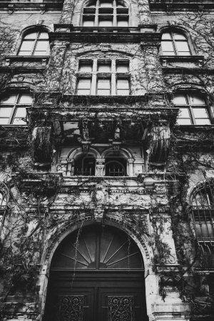 Téléchargez les photos : Façade d'un vieux bâtiment historique européen avec des fenêtres et des portes vintage. - en image libre de droit