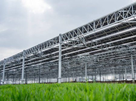 Foto de Gran central eléctrica con muchas filas de paneles solares fotovoltaicos. - Imagen libre de derechos