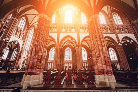 Photo for Interior of the main nave of old european catholic church. - Royalty Free Image