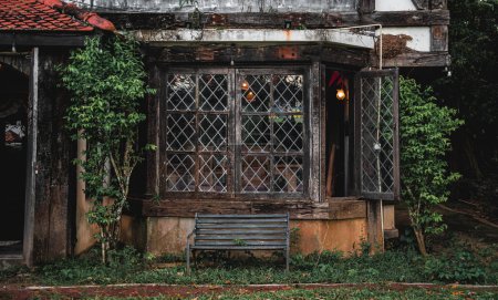 Téléchargez les photos : Porte de jardin vintage et fenêtres de l'ancien bâtiment. - en image libre de droit