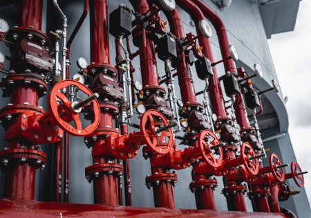 Photo for Header pipes valve zone and fire alarm control system at industrial plants. - Royalty Free Image