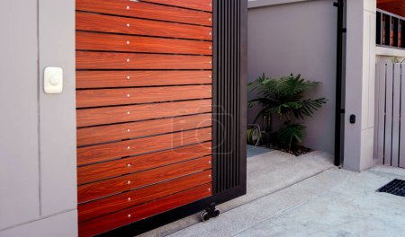 Photo for Automatic sliding front gate at modern villa. - Royalty Free Image