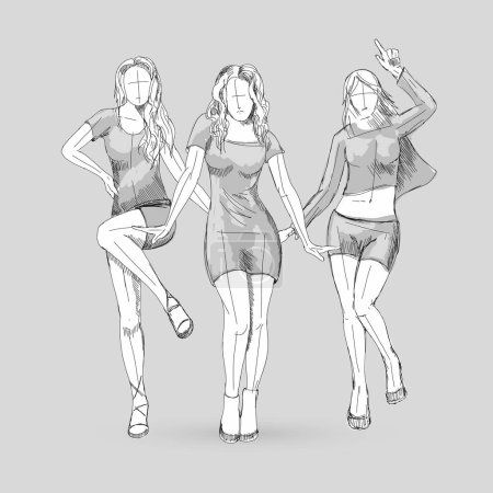 Illustration for Sketches of Go-Go Dance Girls. Illustration Silhouettes for Creative Design Template - Royalty Free Image