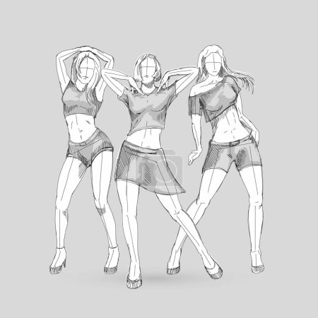 Ilustración de Sketchs of Go-Go Dance Girls. Ilustración Siluetas de mujeres en blanco - Imagen libre de derechos