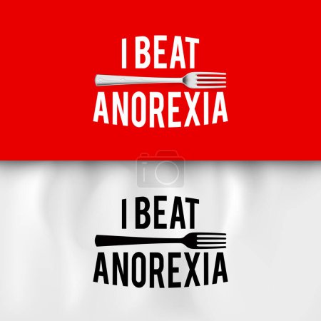 Illustration for I Beat Anorexia: Ironic Slogan with Fork on White and Red Background - Royalty Free Image