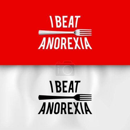 Illustration for I Beat Anorexia: Ironic Slogan with Fork on White and Red - Royalty Free Image