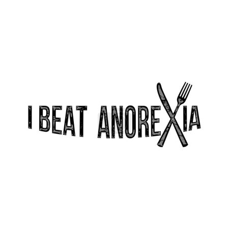Illustration for I Beat Anorexia: Ironic Slogan with Fork and Knife on White Background for Design - Royalty Free Image